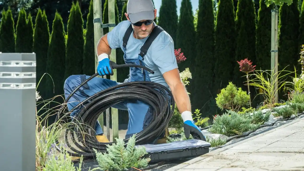 Close up on a plate of mashed potatoes, topped with baked pork chops with cream of mushroom soup, and a side of green beans.